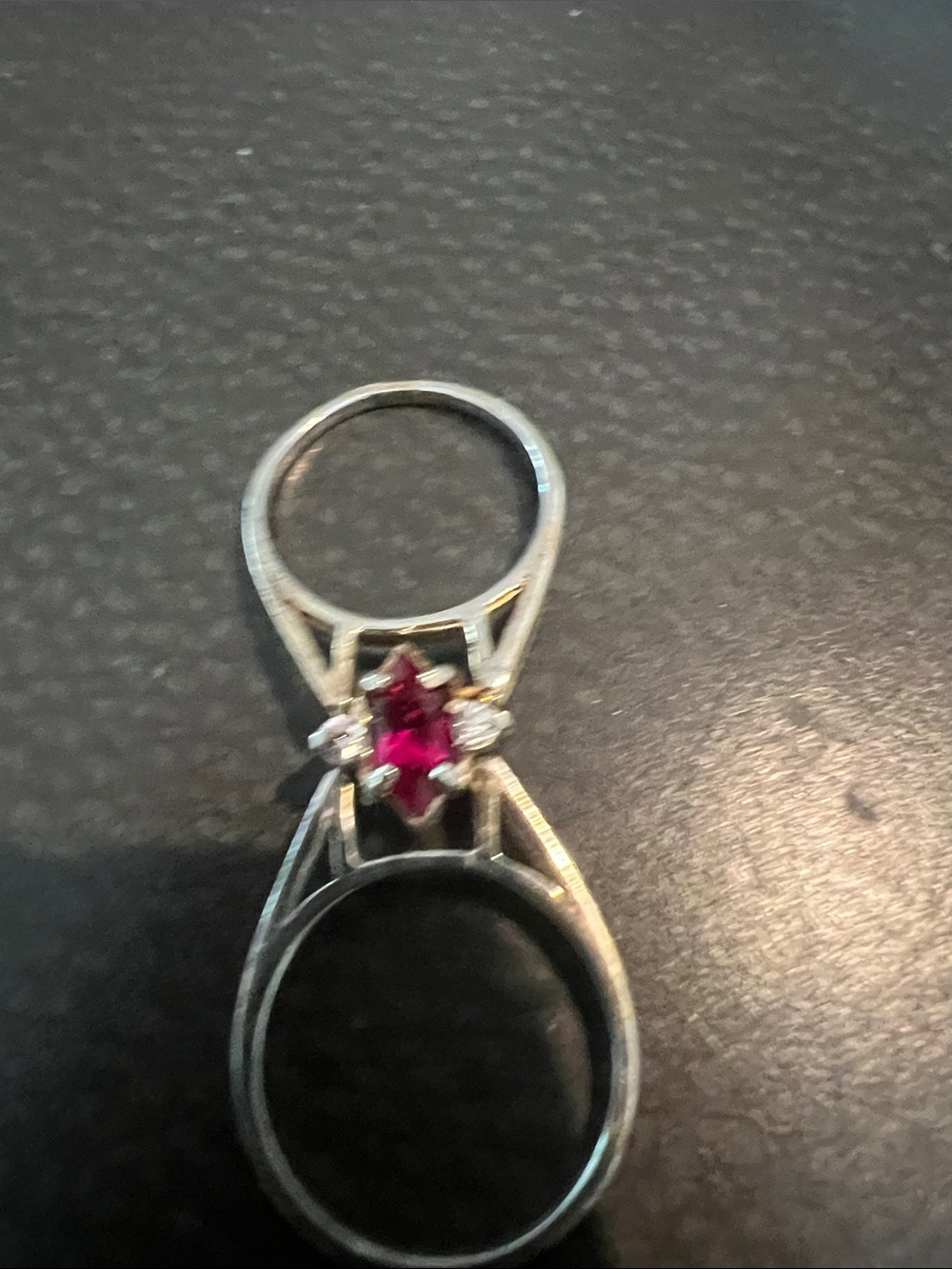 925 Double Ring with CZ Cluster FLIP RING.FLIP HER OVER AND RUBY - Picture 6 of 8